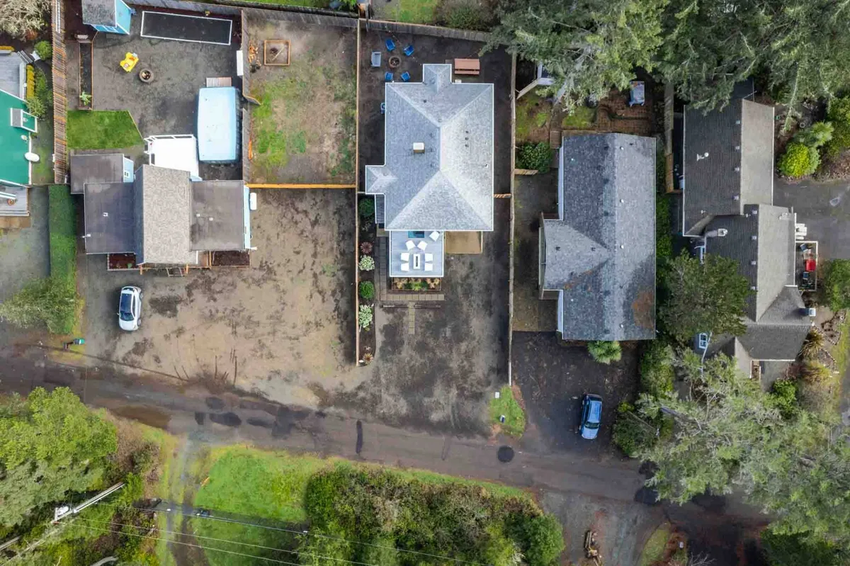A wide exterior shot shows several homes, driveways, and spacious backyards set among trees. The relaxed, inviting mood suggests plenty of room for family gatherings, play, and outdoor activities with pets. The scene emphasizes proximity to nature and open space.